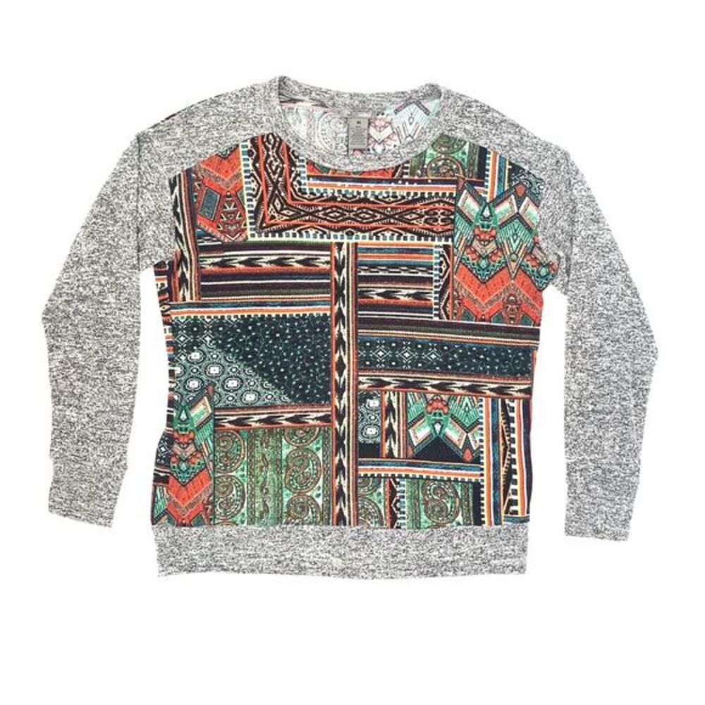 New‎ Directions Gray Native Print Stretch Pullover Women's Sweater Size Medium